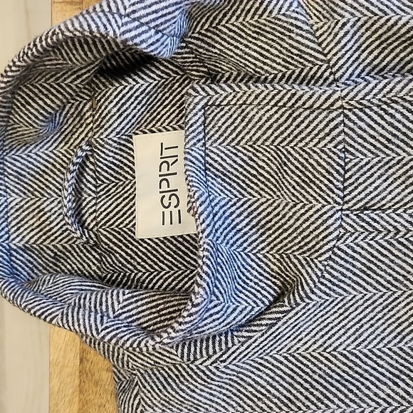 Esprit gray tweed wool blend tunic length button up lined pea coat size XL - Picture 2 of 10